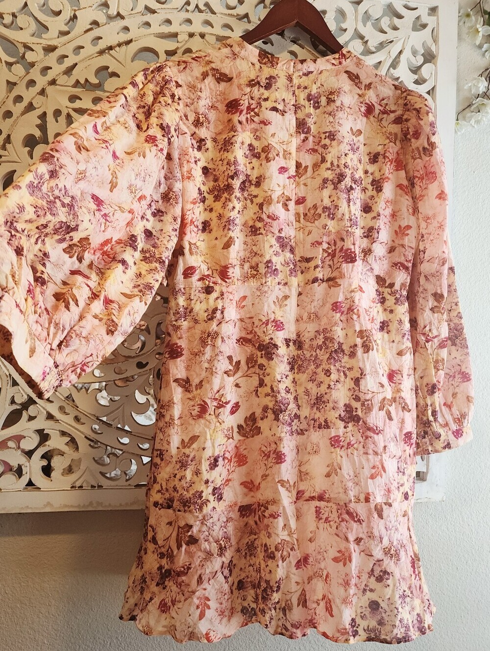 ANNA CATE FLORAL MINI DRESS LONG SLEEVES V NECKLINE PINK TONES SIZE LARGE NWT - Picture 12 of 15